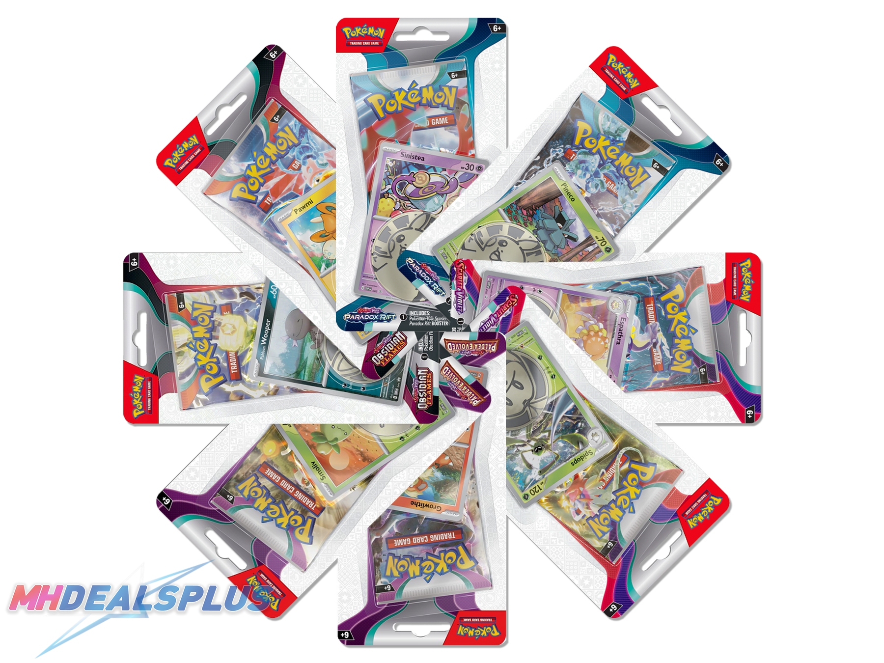 x8 Pokemon Paradox Rift, Obsidian Flames, Paldea Evolved, Scarlet & Violet Checklane Blisters